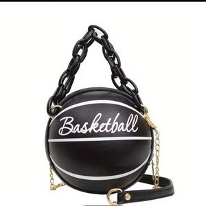 Basketball Script Round Crossbody Bag - Black